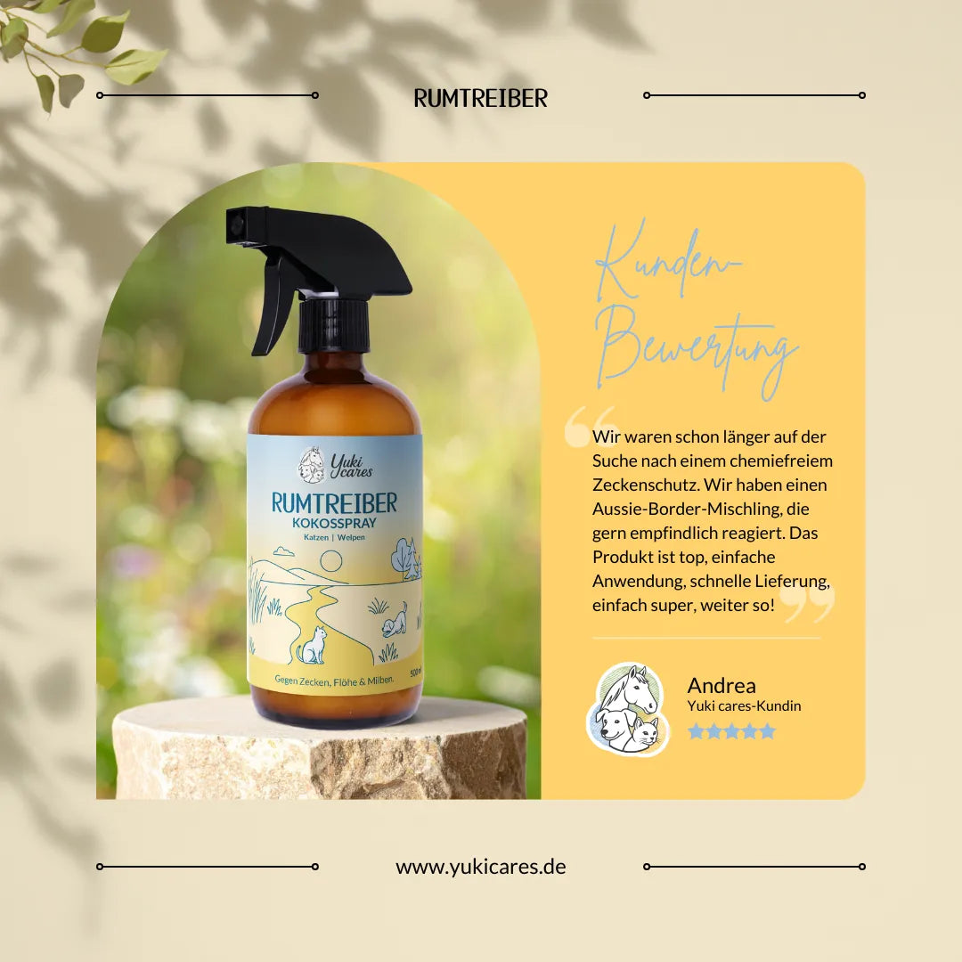 Kokos Spray Rumtreiber - sanfter Zeckenschutz für Katzen & Welpen