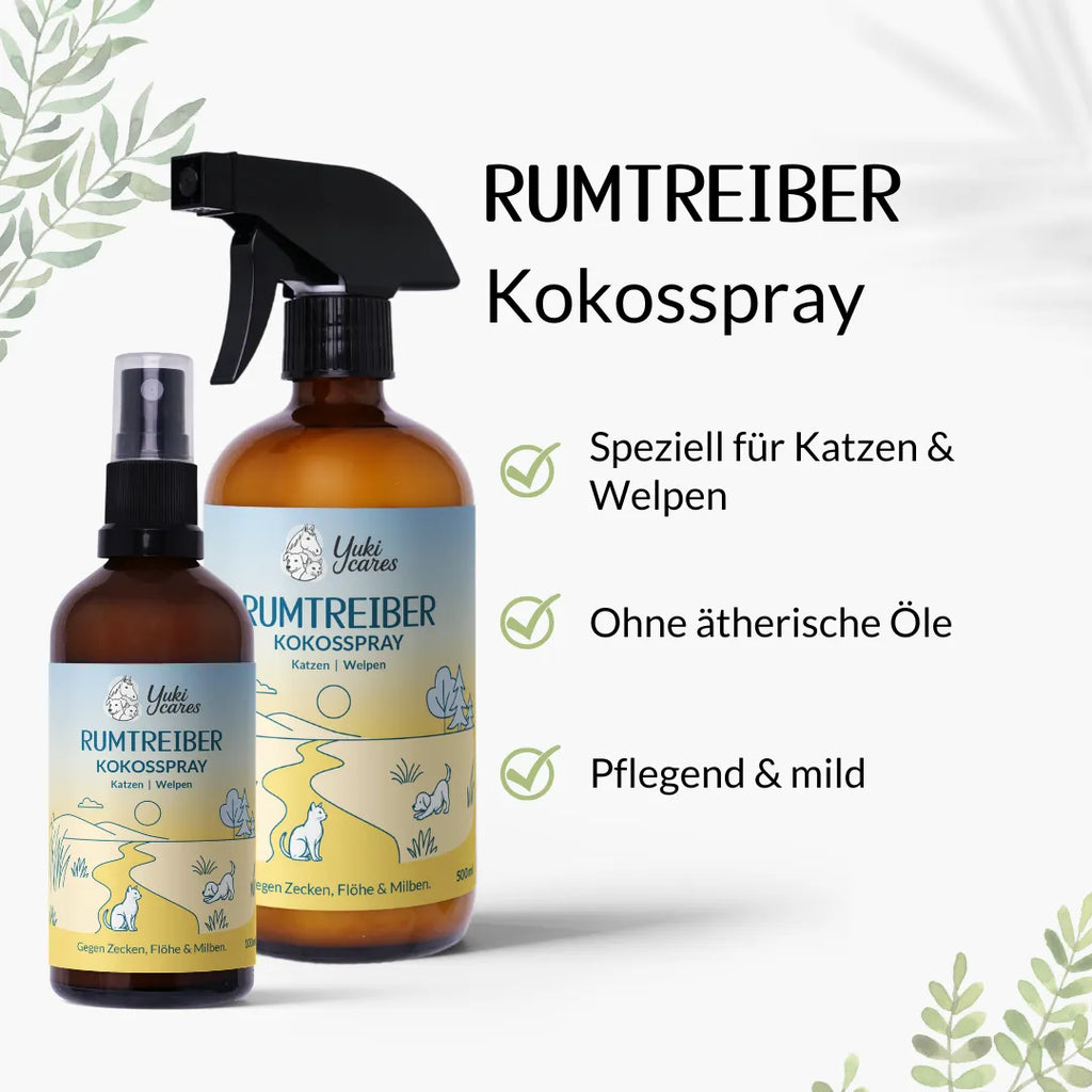 Kokos Spray Rumtreiber - sanfter Zeckenschutz für Katzen & Welpen