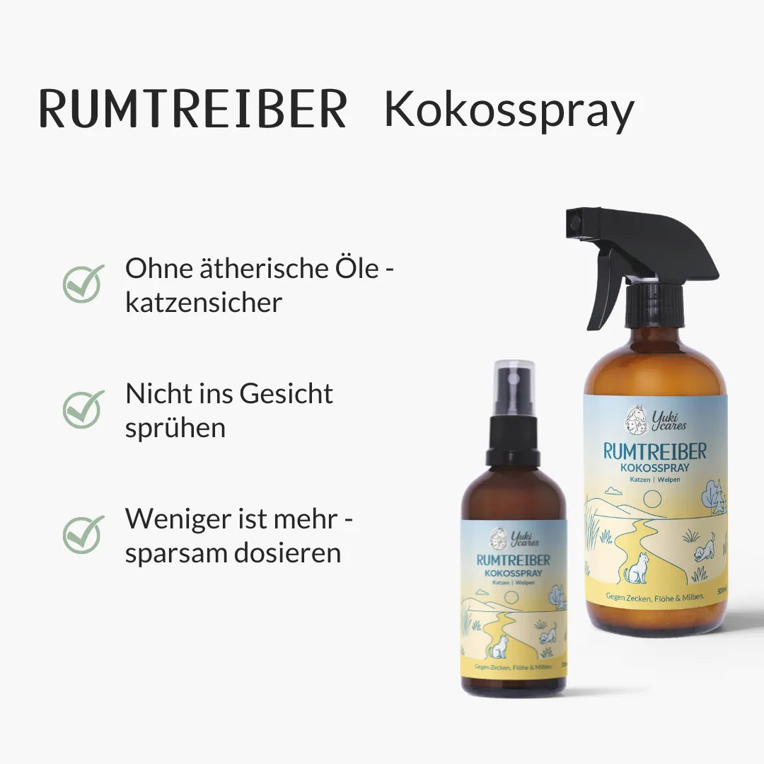 Kokos Spray Rumtreiber - sanfter Zeckenschutz für Katzen & Welpen