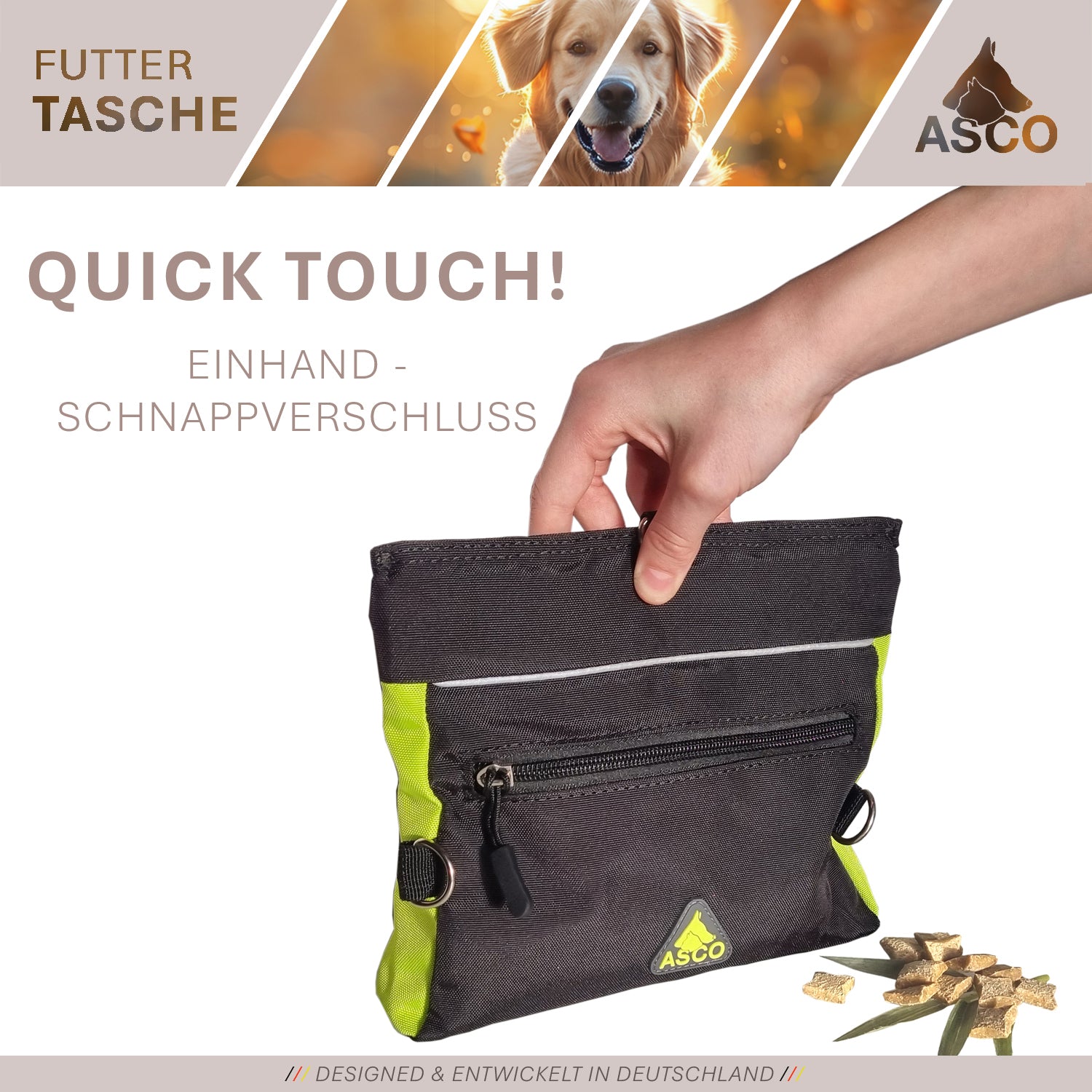 ASCO Futterbeutel mit Einhand-Schnappverschluss 20x20 cm