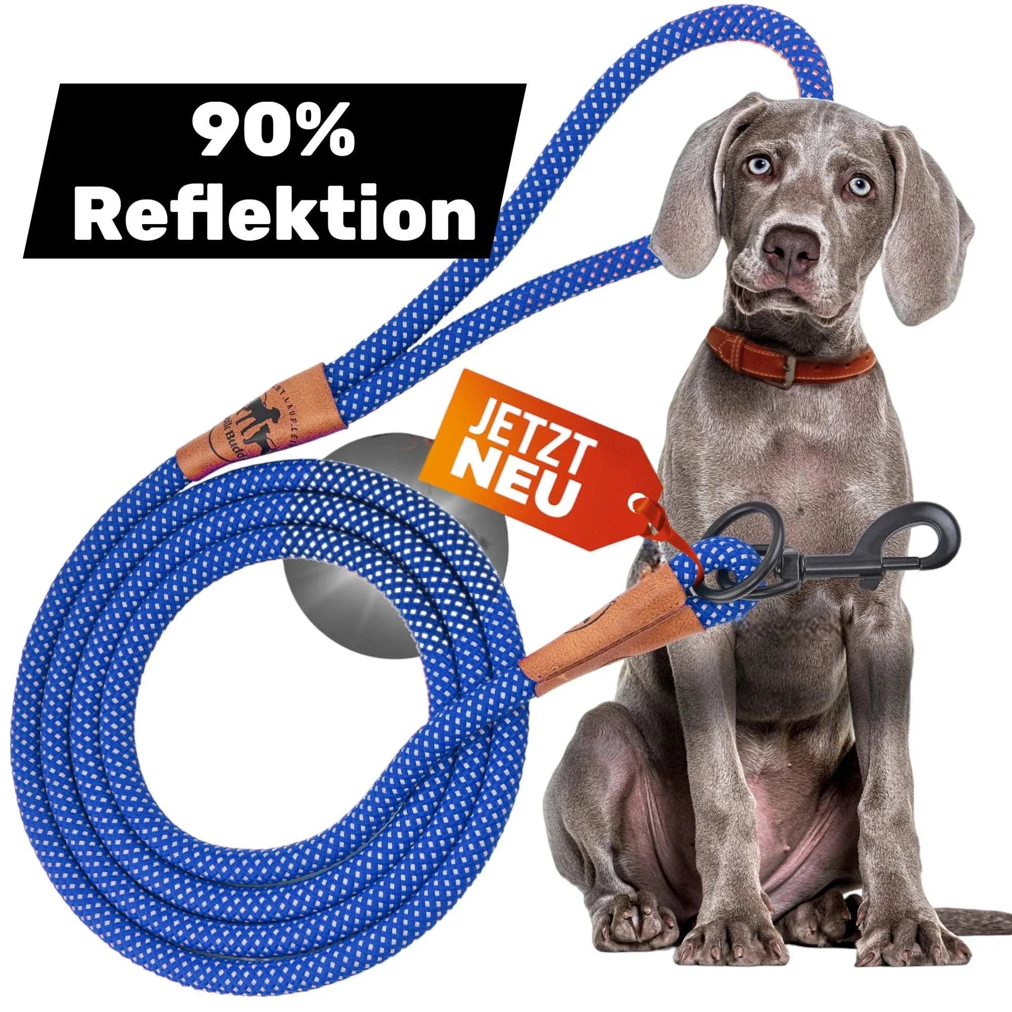 Reflektionsleine© mit Handschlaufe und veganem Leder