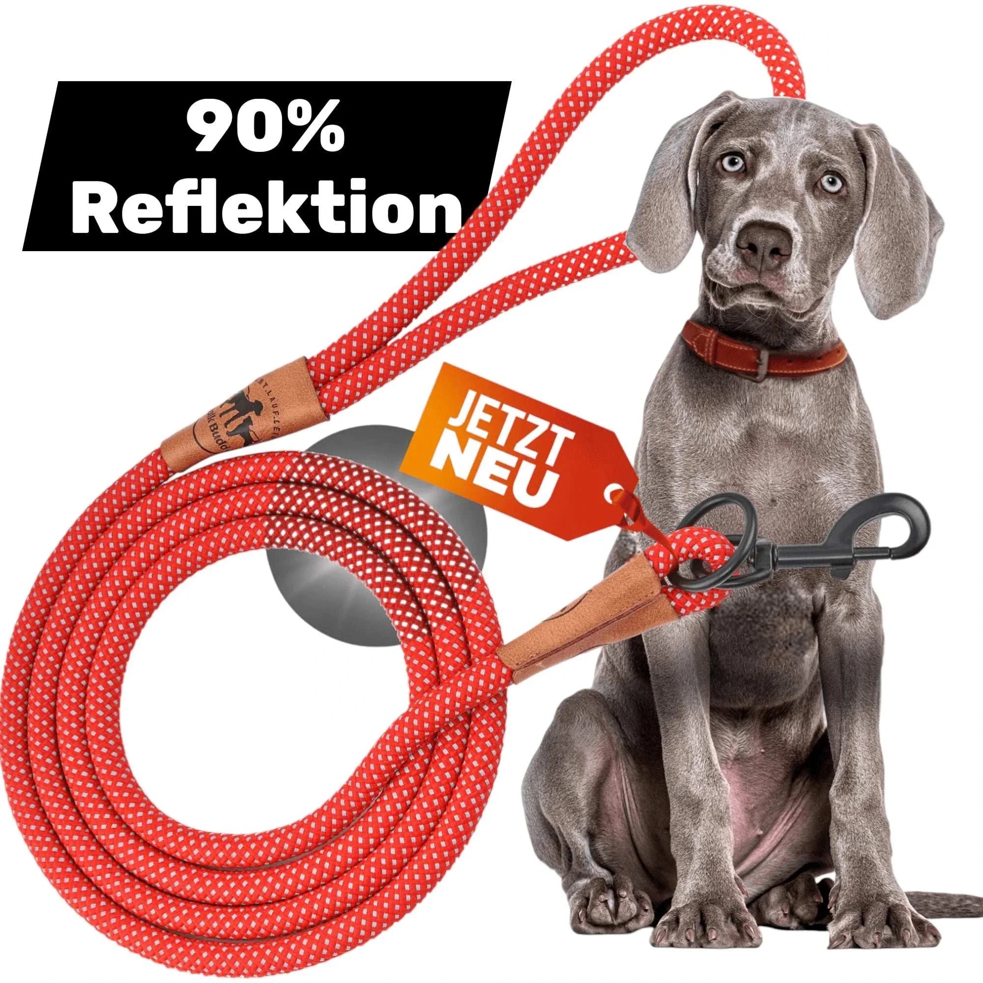 Reflektionsleine© mit Handschlaufe und veganem Leder