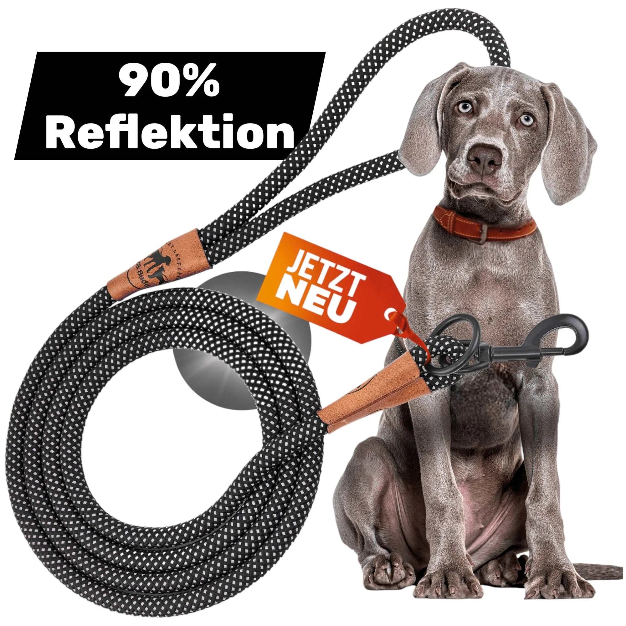 Reflektionsleine© mit Handschlaufe und veganem Leder